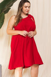 Plus Red Bow Tie One Shoulder Dress