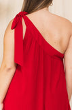 Plus Red Bow Tie One Shoulder Dress