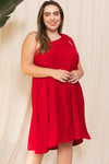 Plus Red Bow Tie One Shoulder Dress