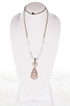 Long Chain/White Beaded Stone Pendant Necklace