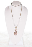 Long Chain/White Beaded Stone Pendant Necklace