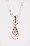 Long Chain/White Beaded Stone Pendant Necklace