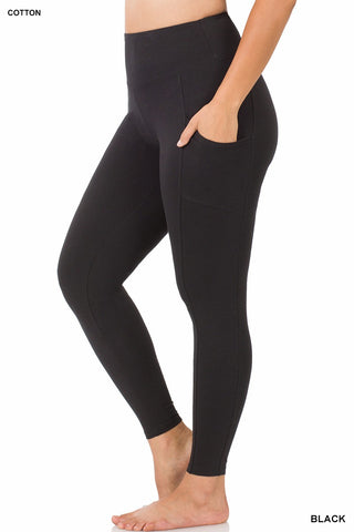 Plus Black Butter Leggings with Side Pockets