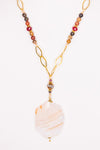 Long Chain/Beaded Large Stone Pendant Necklace