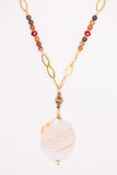 Long Chain/Beaded Large Stone Pendant Necklace