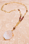 Long Chain/Beaded Large Stone Pendant Necklace