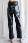 Black Faux Leather Belted Waist Pants