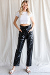 Clothing - Pants Black Faux Leather Belted Waist