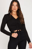 Clothing - Top Black Collared Drawstring Front