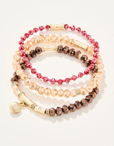 Spartina 449 Sparkle Stretch Bracelet Stack - Pink/Brown