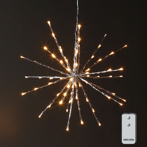 Christmas Decor - Lighting 18" Silver Starburst w/ 80 Warm White Lights & Remote