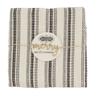Mudpie Black Stripe / Red Check Dish Towel Set