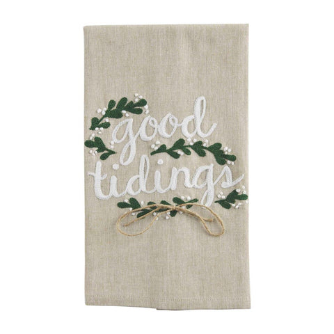 Good Tidings Embroidered Tea Towel