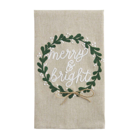 Merry & Bright Embroidered Tea Towel