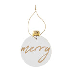 Merry White/Gold Stoneware Ornament