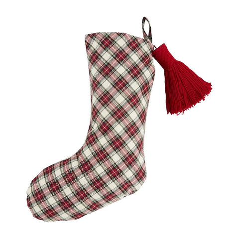 Mudpie White Tartan Christmas Stocking