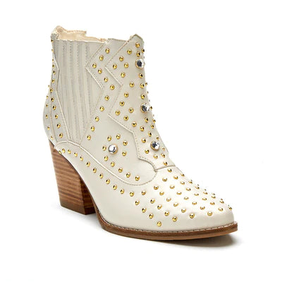 Cream Studded Western Bootie
