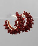 Burgundy Beaded Hoop Earrings