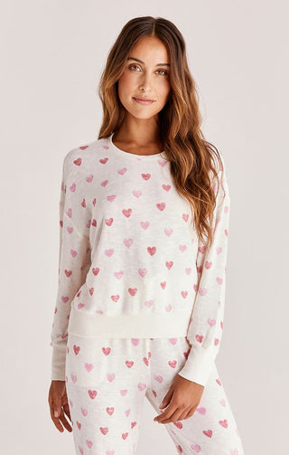 Z Supply Izzie Heart Long Sleeve Top - Bone