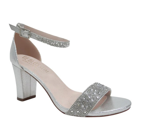 De Blossom Silver Shimmer Ankle Strap Block Heel