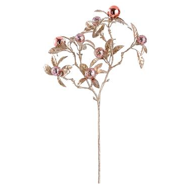 Christmas Decor - Floral 27" Pink Glittered Berry Spray