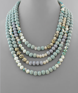 Mint Layered Stone Bead Necklace