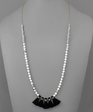 White Howlite/Black Bead & Tassel Necklace