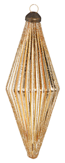 5.5" Gold/Gold Glittered Diamond Ribbed Ornament