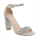 De Blossom Silver Shimmer/Rhinestone Ankle Strap Heel