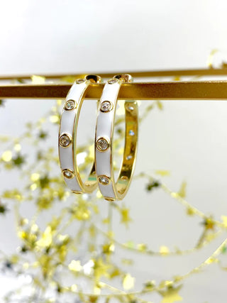 White Enamel CZ Hoops