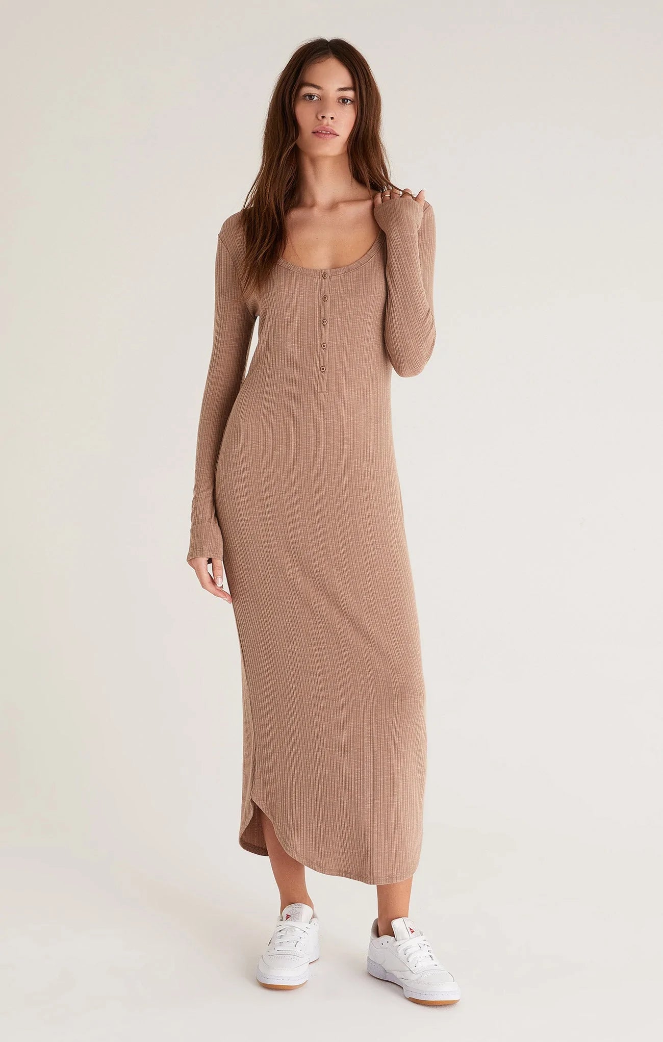 z supply ribbed dress Z Supply Raewyn Dark Chocolate Rib Midi Dress - All Dresses