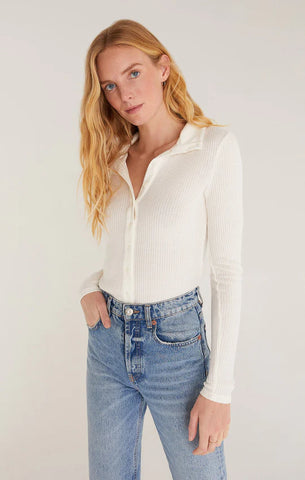 Z Supply Adrienne Rib Button Up Top - Sandstone