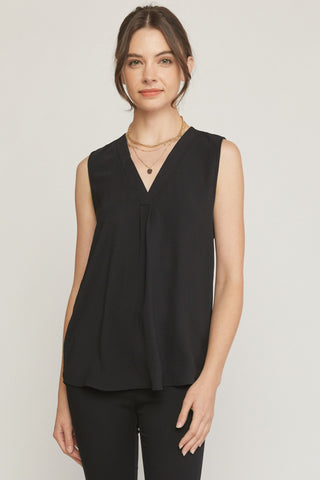 Black Sleeveless V-Neck Top