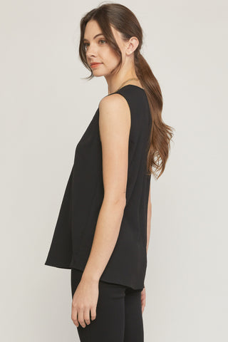 Black Sleeveless V-Neck Top