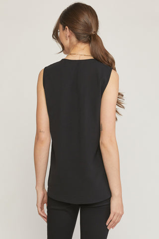 Black Sleeveless V-Neck Top