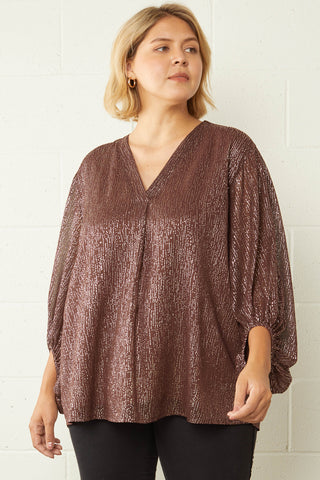 Clothing - Top Brown & Gold Speckled Bubble Sleeve