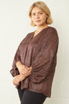 Clothing - Top Brown & Gold Speckled Bubble Sleeve