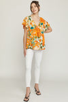 Orange Printed Babydoll Top