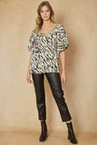 Zebra Print Puff Sleeve Top