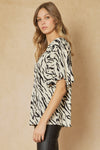 Zebra Print Puff Sleeve Top