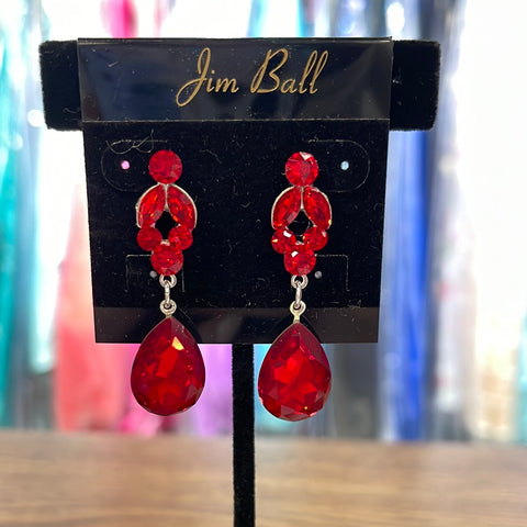 Jim Ball Small Crystal Drop Earrings CE335 - Lt. Siam/Silver