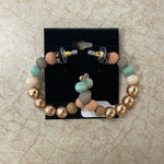 Sage Mix/Gold Metallic Ball Beaded Hoops