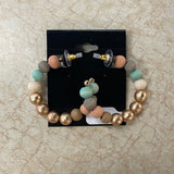 Sage Mix/Gold Metallic Ball Beaded Hoops