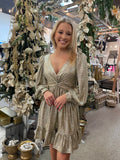 Champagne Metallic Cinch Front Dress