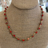 Red Acrylic Ball & Metal Bead Necklace