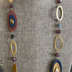 Purple/Navy Beaded Oval Long Necklace