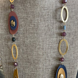 Purple/Navy Beaded Oval Long Necklace