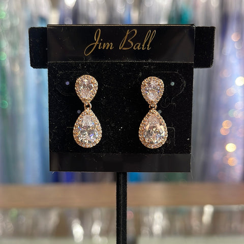 Jim Ball Earrings CZ429 - CZ Clear/Rose Gold