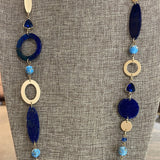 Glittered Royal/Gold Beaded Long Necklace