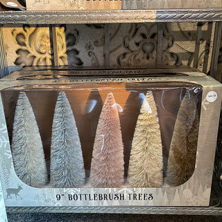 Set of 5 9" Neutral Bottle Brush Trees